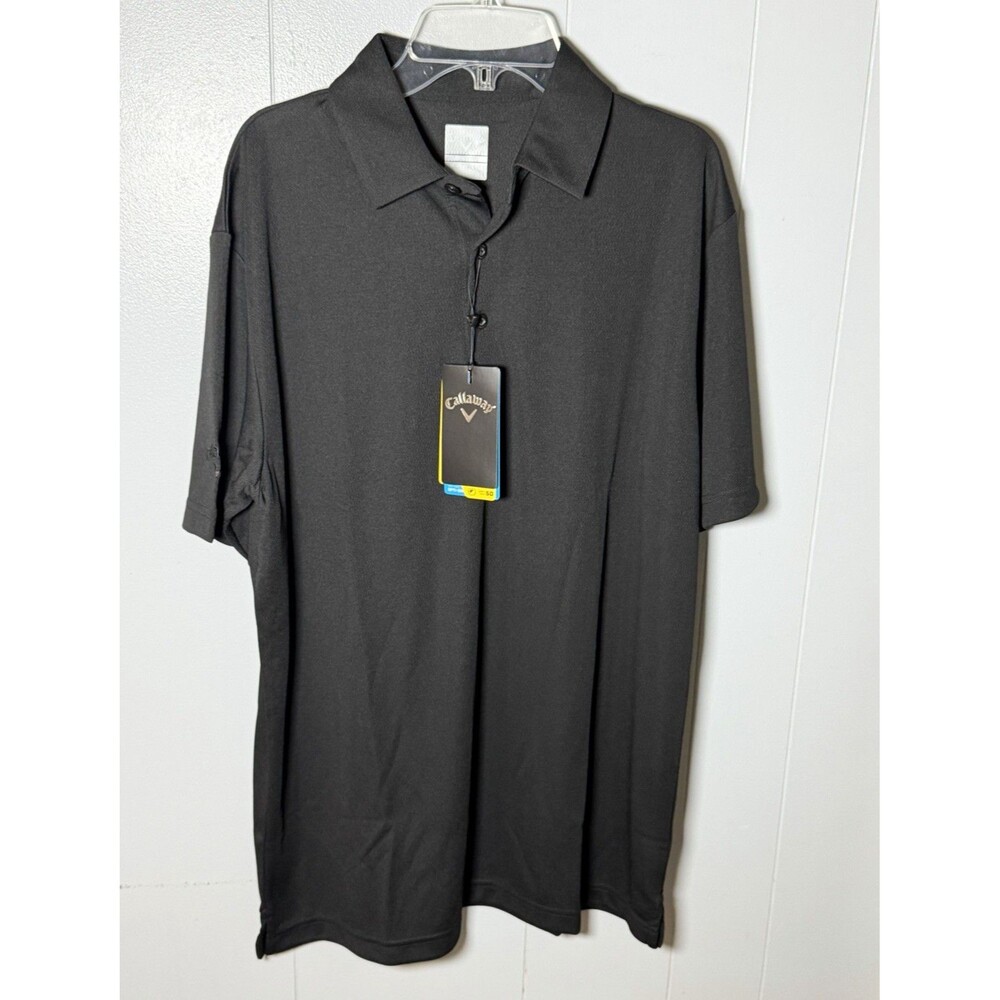 Callaway Polo Men's M Black Solid Short Sleeve Point Collar Embroidered Logo